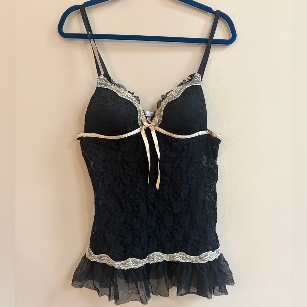 Linea Donatella Black Lace Babydoll Coquette Nightie Lingerie Dress, Intimates